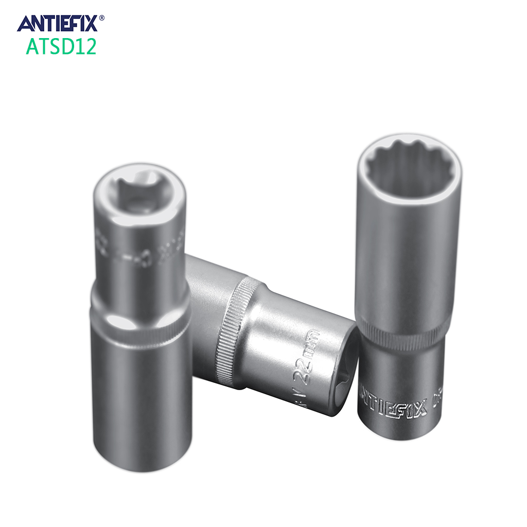 ANTIEFIX Carbon steel, Satin finishing 1/2” 12  DEEP SOCKET high quality SOCKET