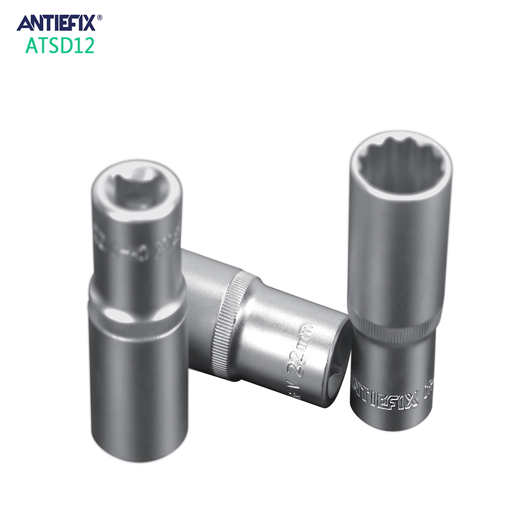 ANTIEFIX Carbon steel, Satin finishing 1/2” 12  DEEP SOCKET high quality SOCKET 