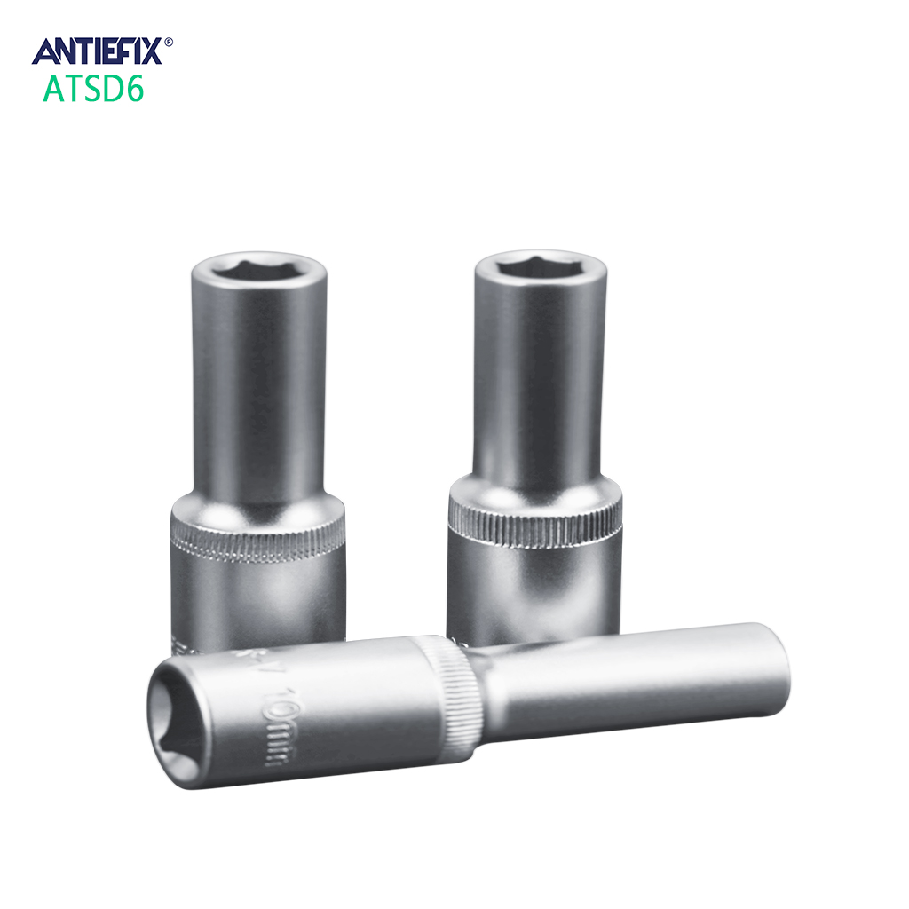 ANTIEFIX Carbon steel, Satin finishing 1/2” 6PT  DEEP SOCKET high quality SOCKET